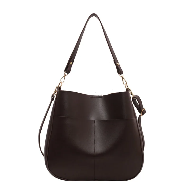 

Casual bucket bag solid color PU soft leather simple insert pocket ladies shoulder bag 2021 autumn and winter popular messenger