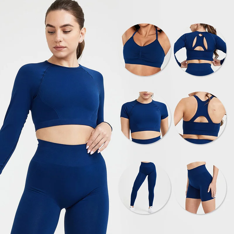 

Wholesale 6 Piece Sets Long & Short Sleeve Yoga Set Sports Bra Leggings Women Fashion Seamless Gym Fitness Sets & Yoga Wear