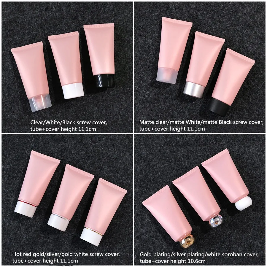 50g Pink Matte Cosmetics Cream Tube With Acrylic Cover Face Cream Tube