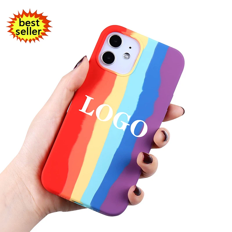 

New designRainbow Color Cell Cover Mobile Phone Bags Cases Soft Liquid Silicone Phone Case For Iphone 13 12 11pro Max Series, Customized colors