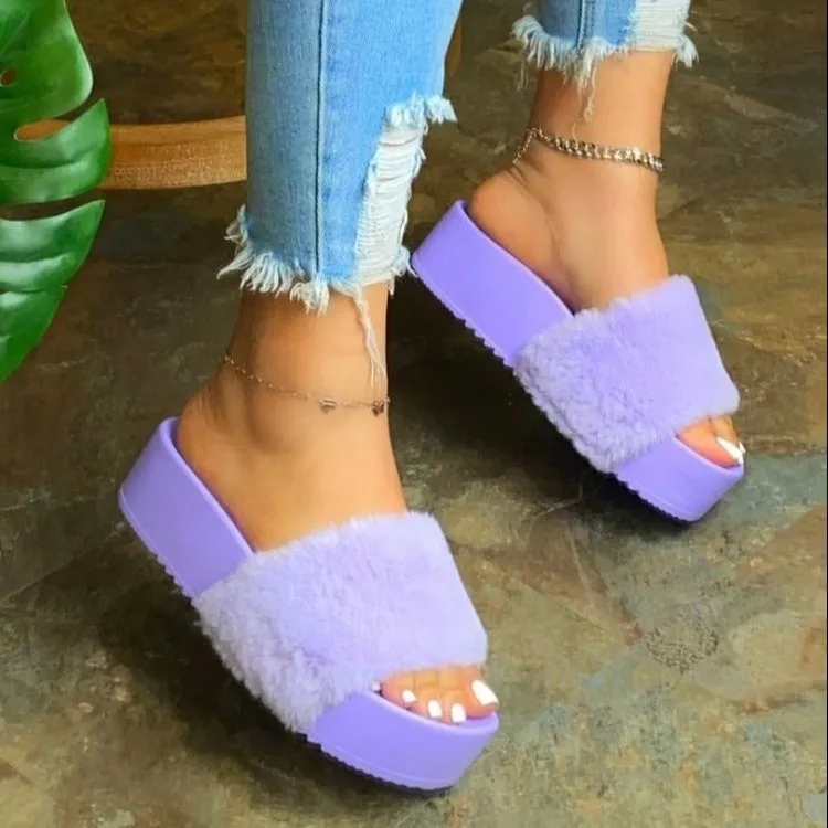 

Fur Slides Furry Fox Fur Sandals For Woman Female Indoor Shoes Fluffy Plush With Fur Slippers, Picture