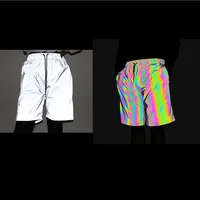 

China factory custom high light breathable rainbow reflective safety mens pants and beach shorts with mesh lining for running