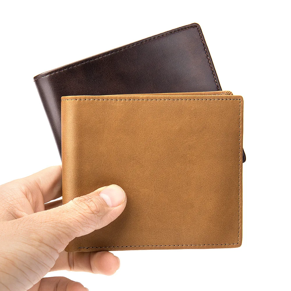 

Casual men's RFID Short retro cowhleather silver vintage multi-card position card holders genuine leather wallets, Black