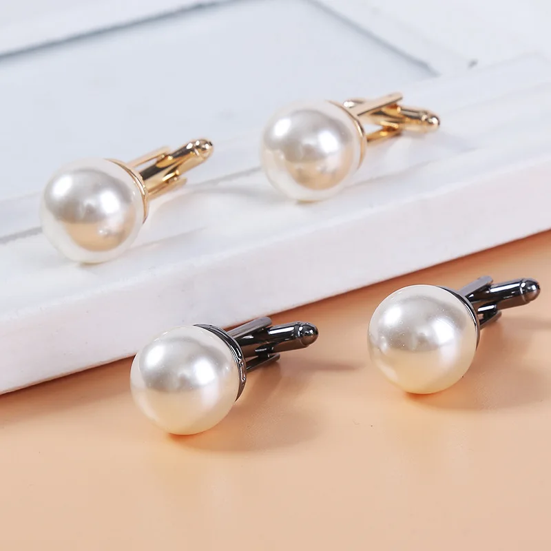 Luxurious Men's Fashion Cufflinks With Round Pearls Stylish Cufflinks Jewelry Accessories for Suits Shirts for Gifts