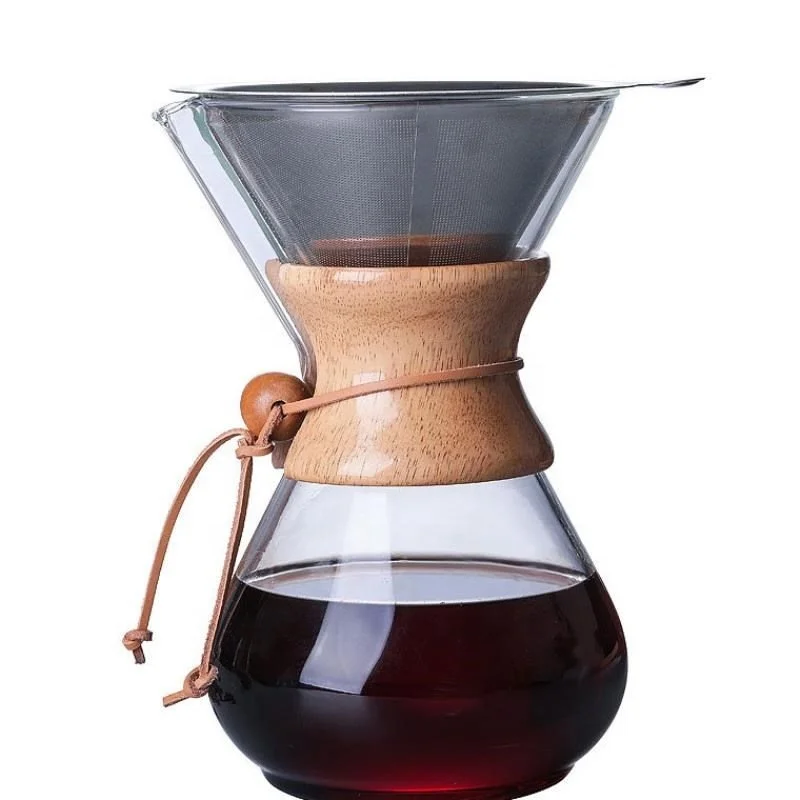 

Wooden Handle Small 1 Cup Taz De Caf Pour Over Coffee Maker Wood Colar 1 Litre Paperless Glass Coffee Maker Set For Wholesale, Transparent