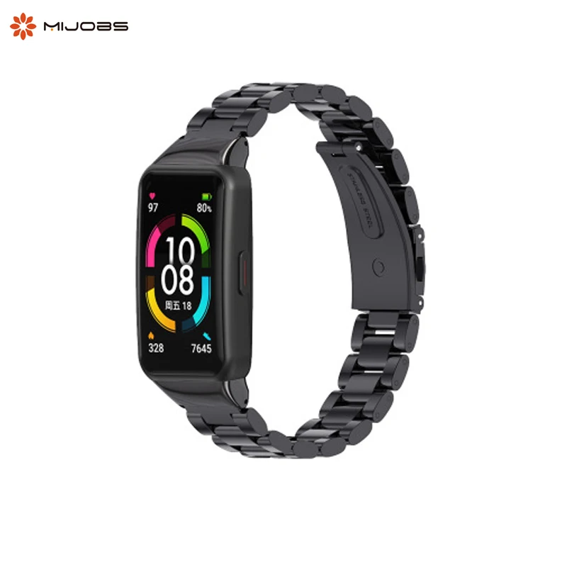 

Stainless Steel Bracelet Smart Watch Strap For Huawei Honor Band 6 Smart Watch Double Snap Buckle Solid Stainless Steel Strap