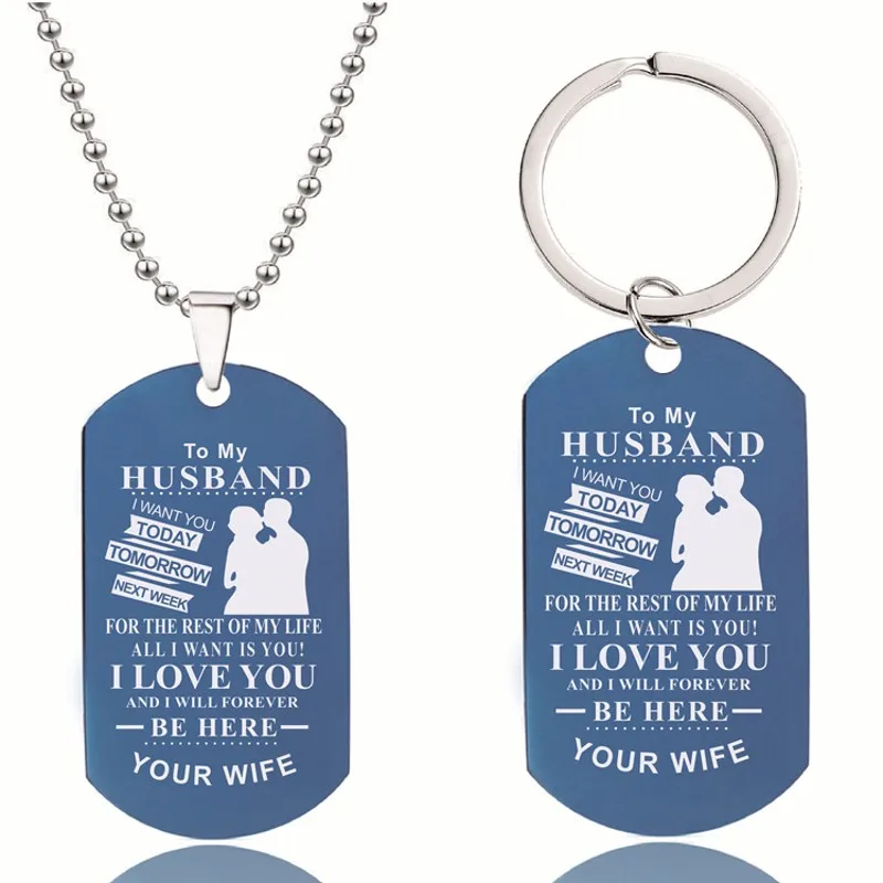 

Hainon custom necklace TO MY HUSBAND Stainless steel Necklace key chain Gift Card boxs set