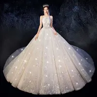 

Wedding dress 2019 new super fairy one word shoulder star large tail bridal gown