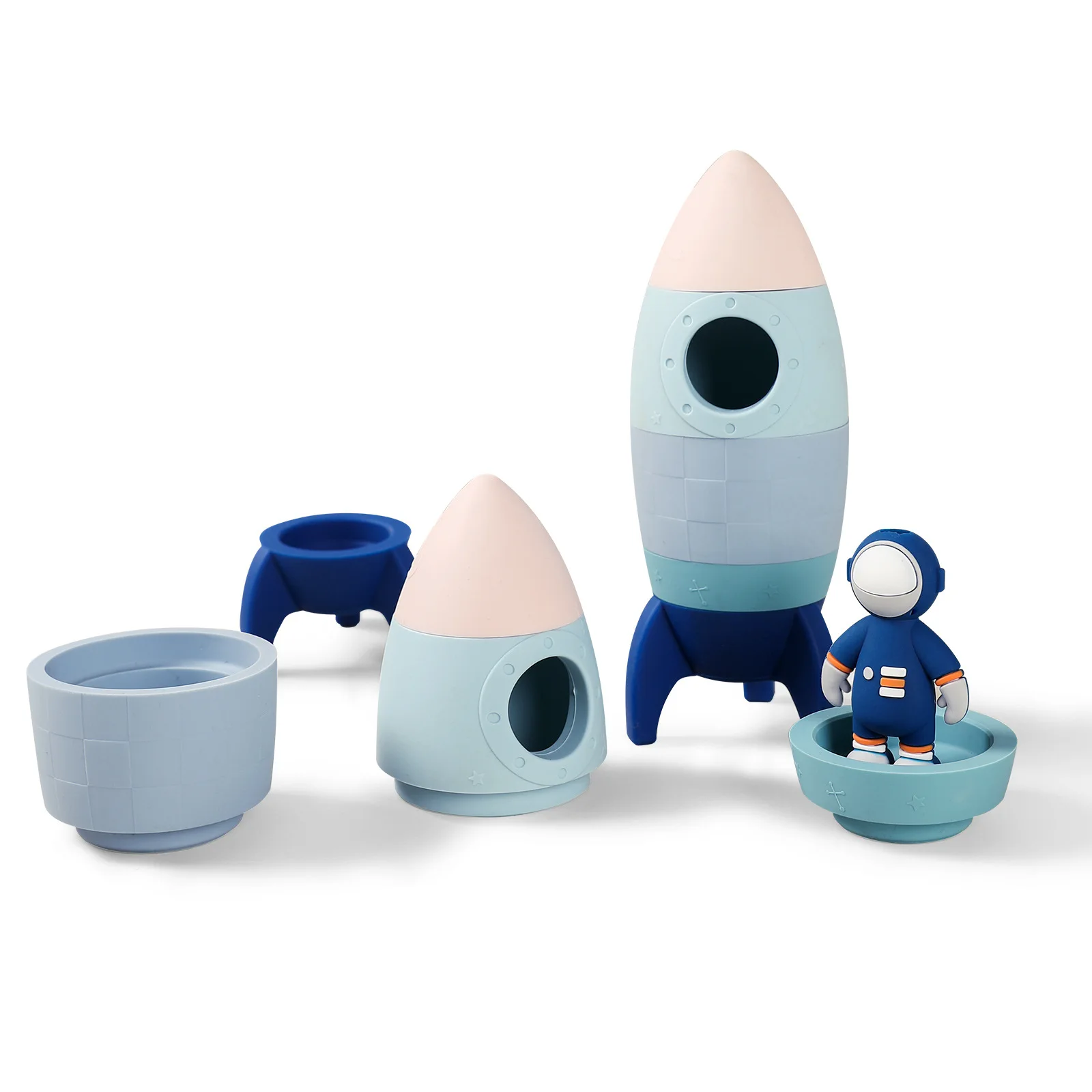 

New Popular Silicone Rocket Stacking Educational Toy Baby Food Grade Teether Chewing Toys