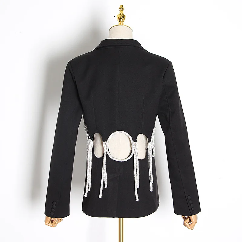 

New Fashion Hollow Out Waist Women Fashion Blazers Slim-fit Jacket Ladies Suits Arket Blazer, Black