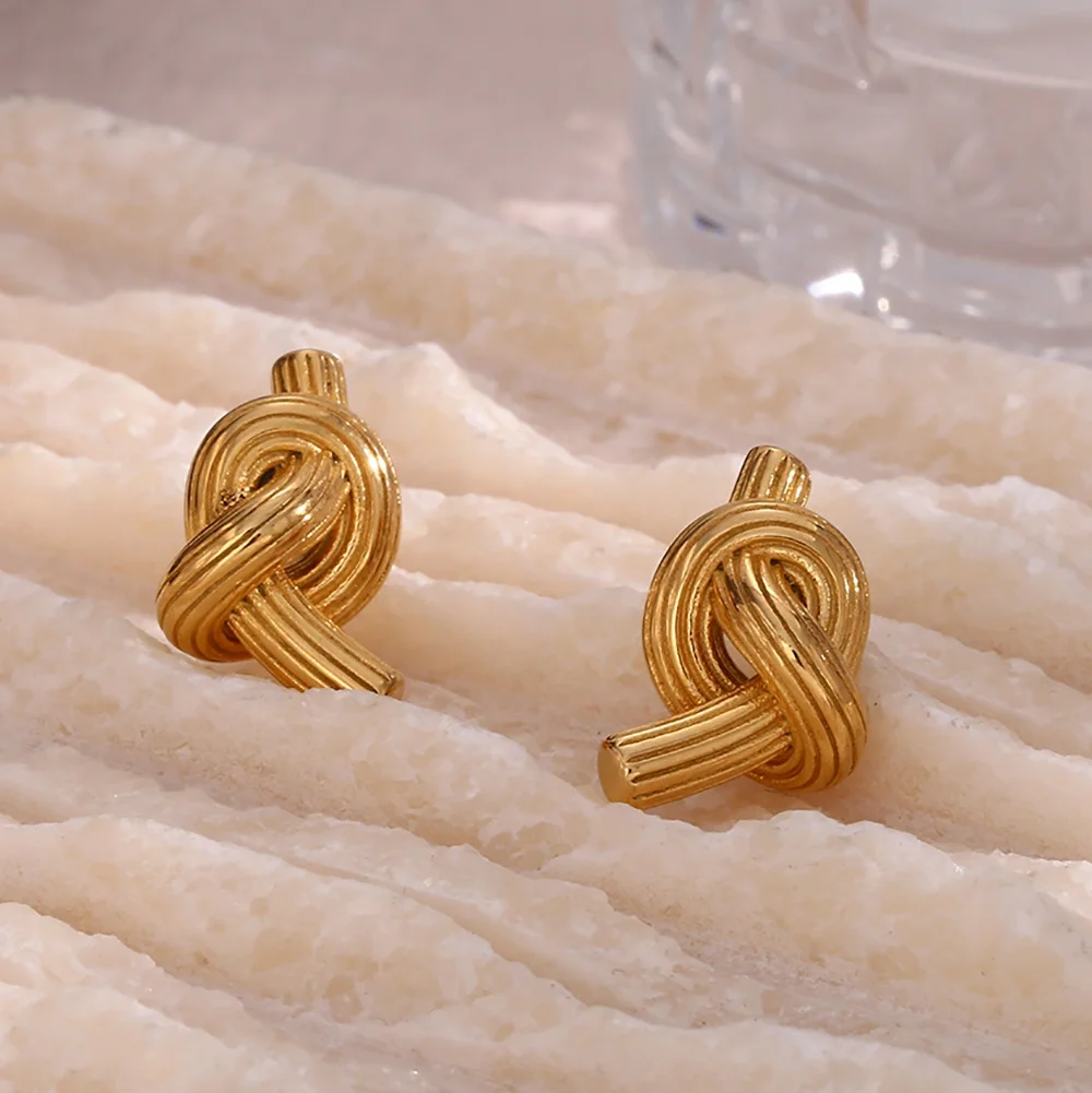 

Drop Ship Exaggerated Texture Knot Shape Stud Earring 18K Gold Plated Stainless Steel Earring Women Jewelry