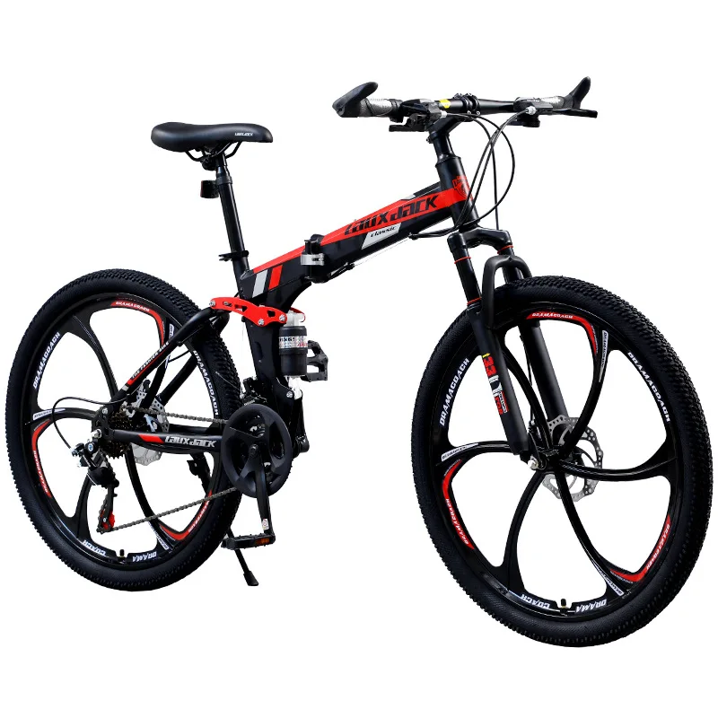 

JETSHARK 24/26 inch Dual disc brakes High carbon steel double shock absorber integrated wheel folding Mountain bicycle