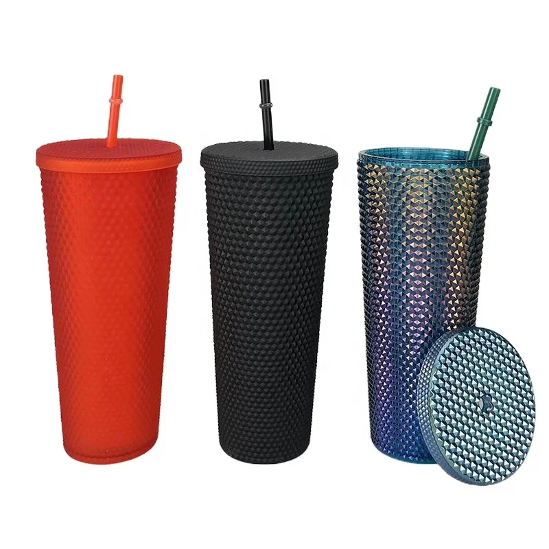 

2021 fall black and gold matte studded reusable cold color changing cups tumbler with lid and straw