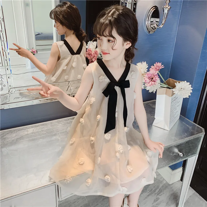 

Girls v-neck dress summer gauze skirt girls new princess dress