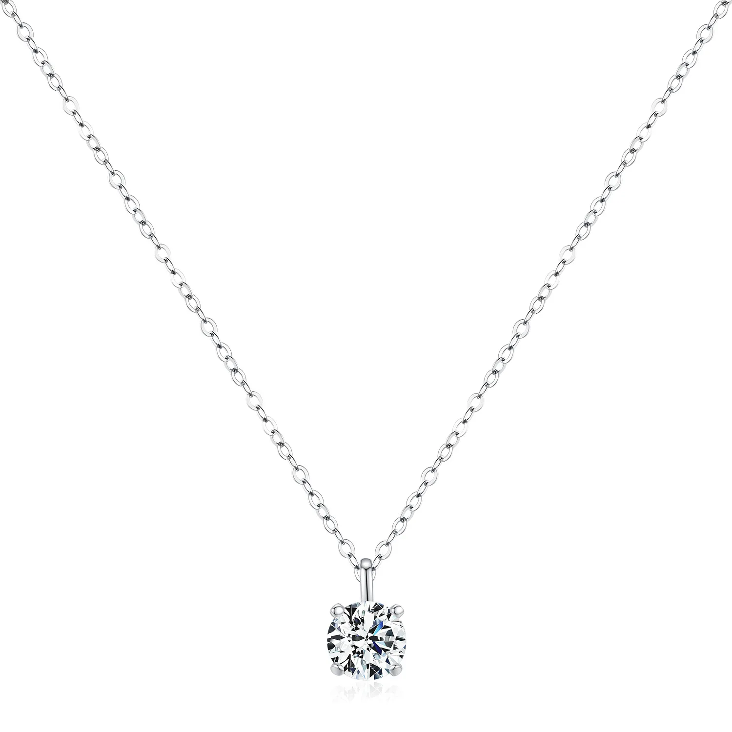 Luxury Engagement Simulated Diamond Necklace 925 Sterling Silver Geometric Round Pendant Moissanite Clavicle Chain