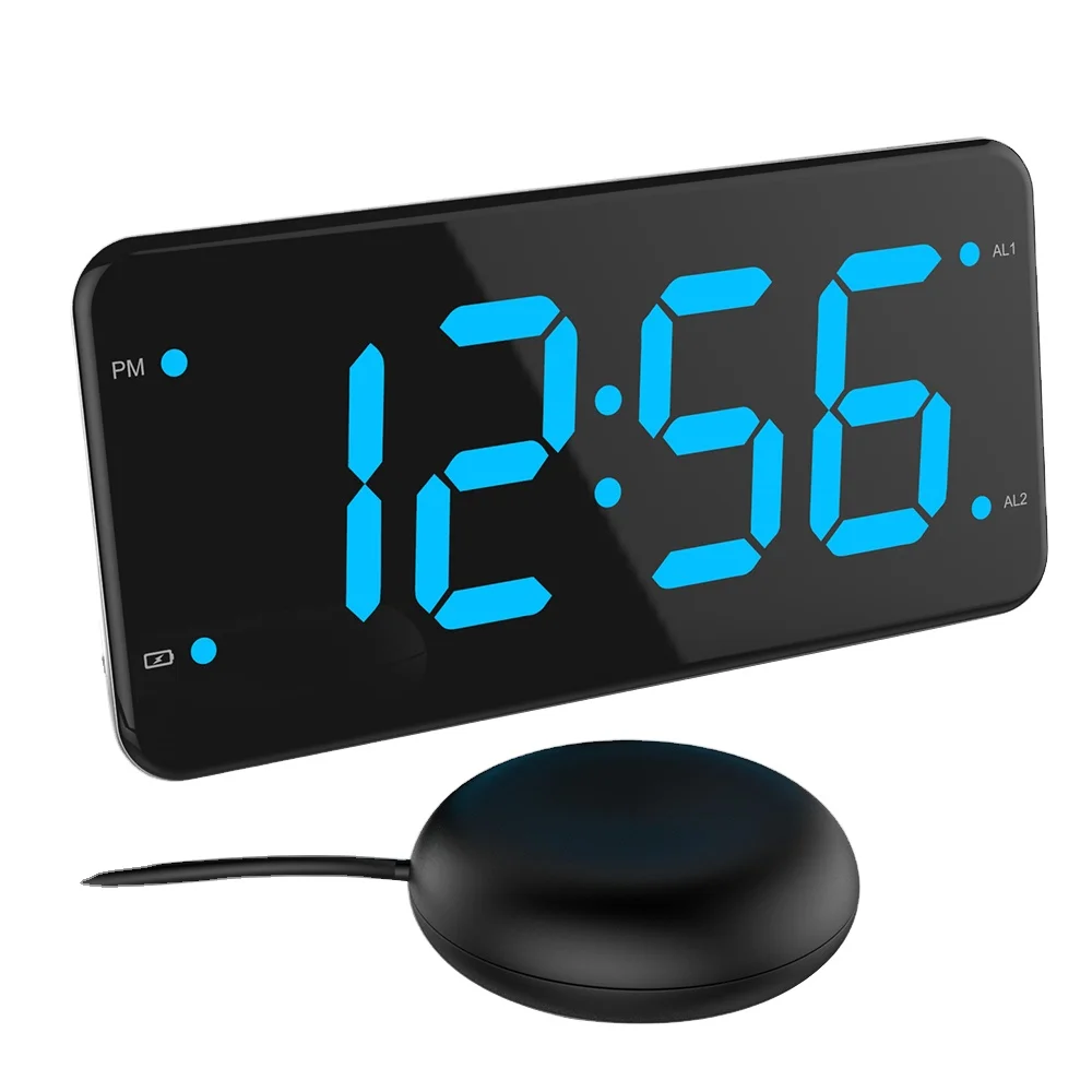 

Large LED Alarm Clock with Bed Shaker Loud Vibrating Dual Charger LED Digital Desk Clock, Black