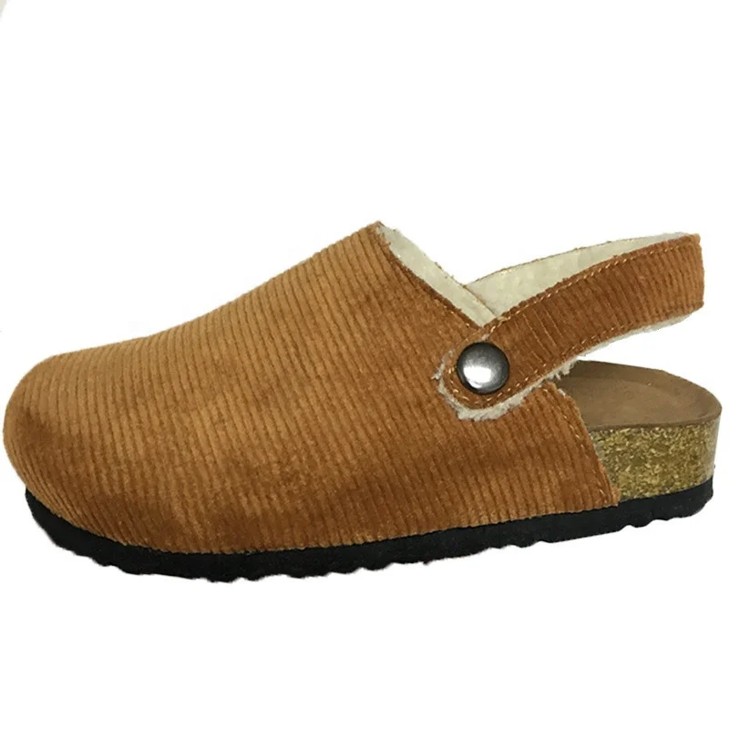 

New Arrival Toddler Kids Boys Girls Indoor Outdoor Slippers Children Warm Fur Lined Clog Shoes with Bio Cork Foot-bed