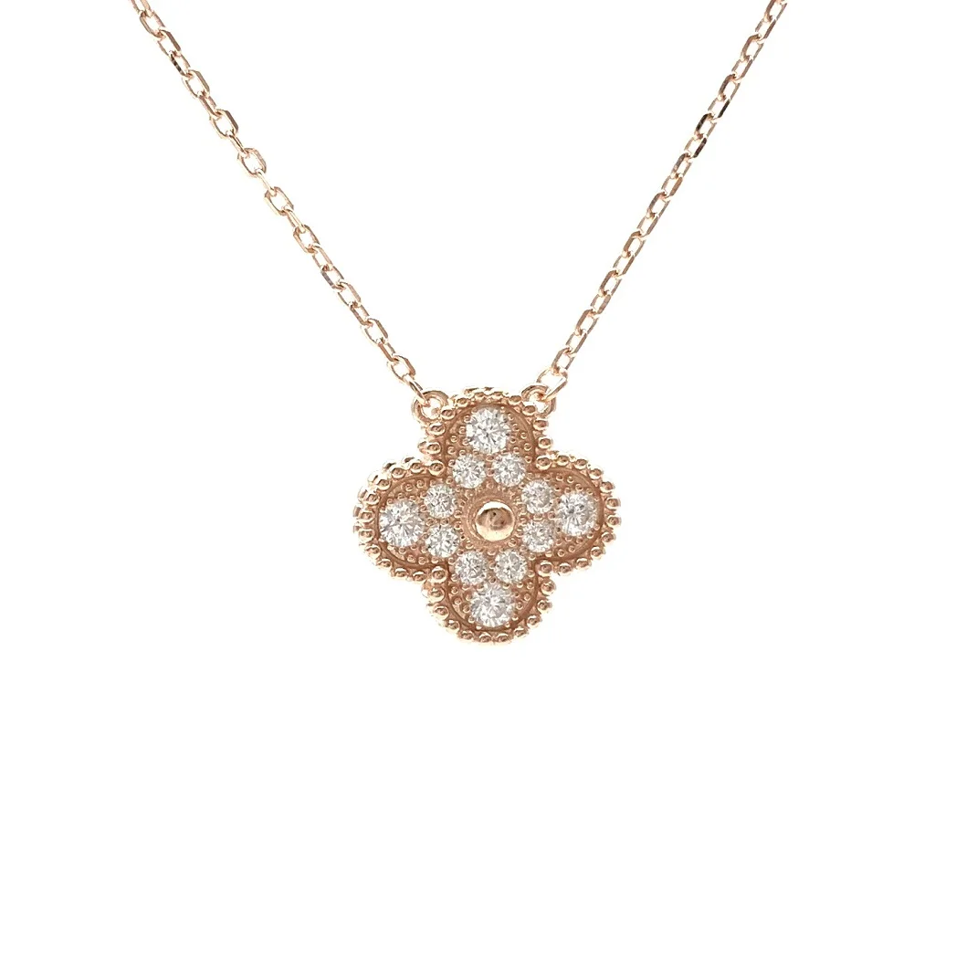 

2021 fashion gold plated jewelry 925 sterling silver four leaf clovers full pave zircon necklace