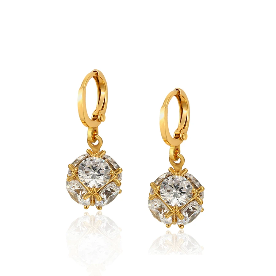 

A00658331 xuping 24k yellow gold fashion crystal ball drop earring