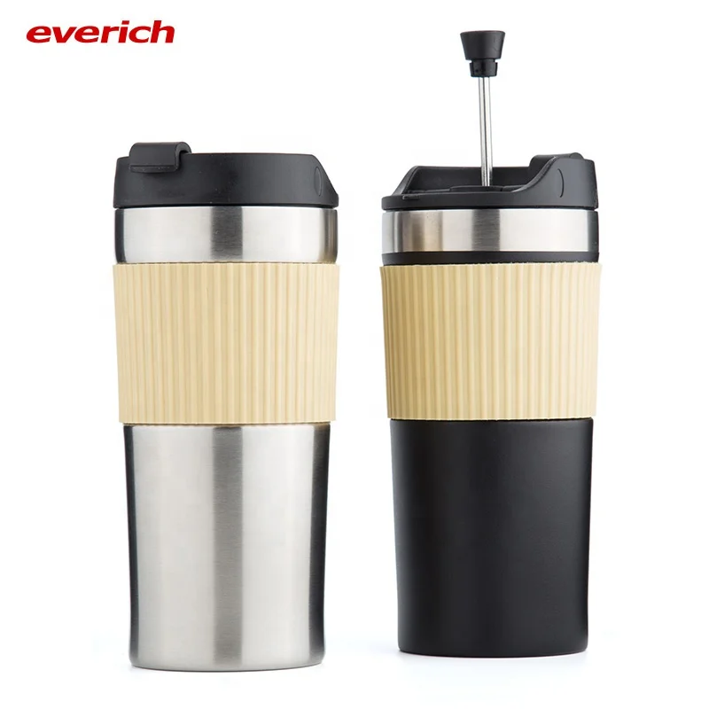 

Hot sale 350ml double wall 18/8 eco friendly stainless steel vacuum insulated french press coffee cup, Customized color