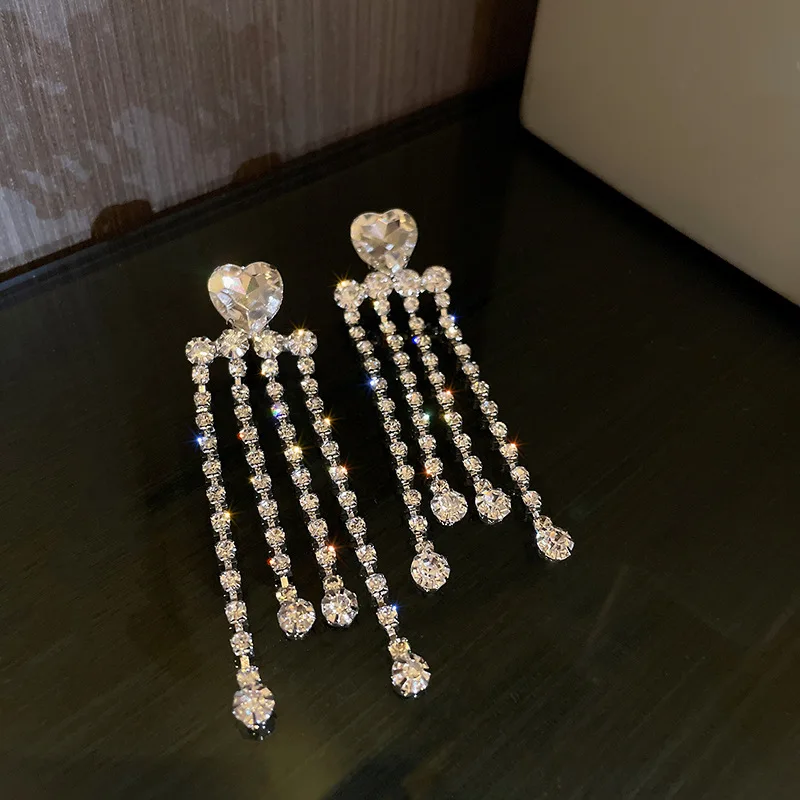

new statement tassel crystal diamond heart shaped earrings