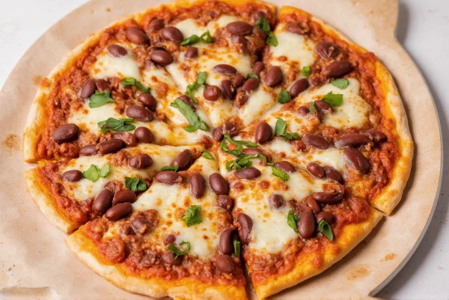 Pinto beans on a golden Margherita-style pizza