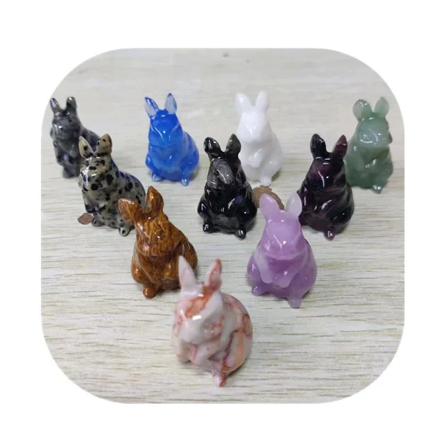 

New arrivals carving bunny 40mm Semi-Precious Stone Crafts natur colorful mixed quartz crystal rabbits for Decor