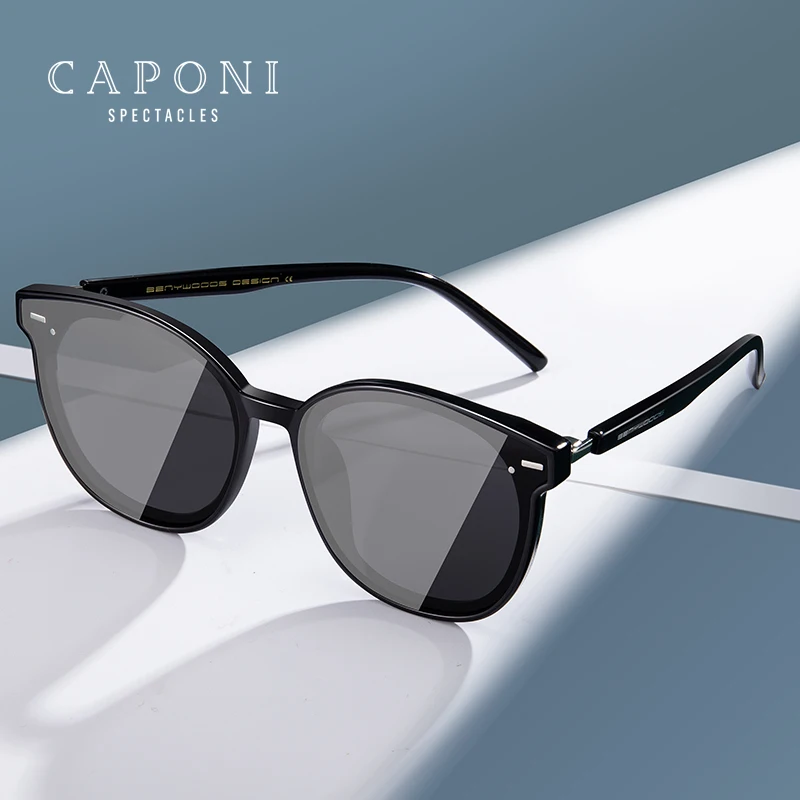 

CAPONI Newest Round Square Fashion Eyewear Elastic TR Frame Nylon UV400 Lens River Decoration CE Womens Sunglasses Trendy Unisex