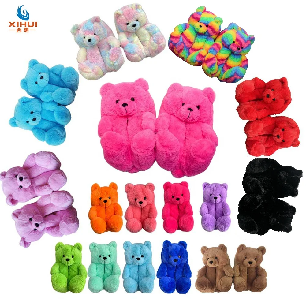 

Wholesale 2021 Teddy Bear Slippers for Women Girls Plush Fur Slippers Winter Indoor Home Slippers, Blue