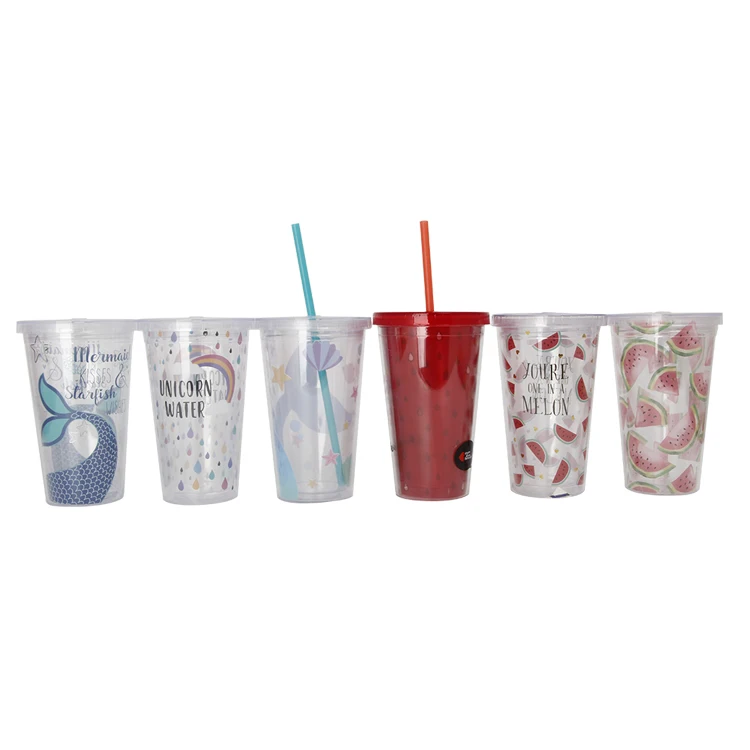 

2021 New Arrive BPA Free Classic Double Wall Insulted Strew 16OZ Coffee Plastic Water Tumbler Cups With Lid