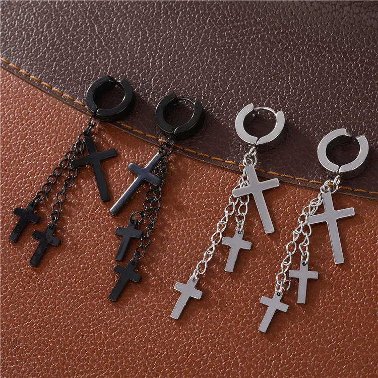 

trendy fashion stainless steel long cross earrings