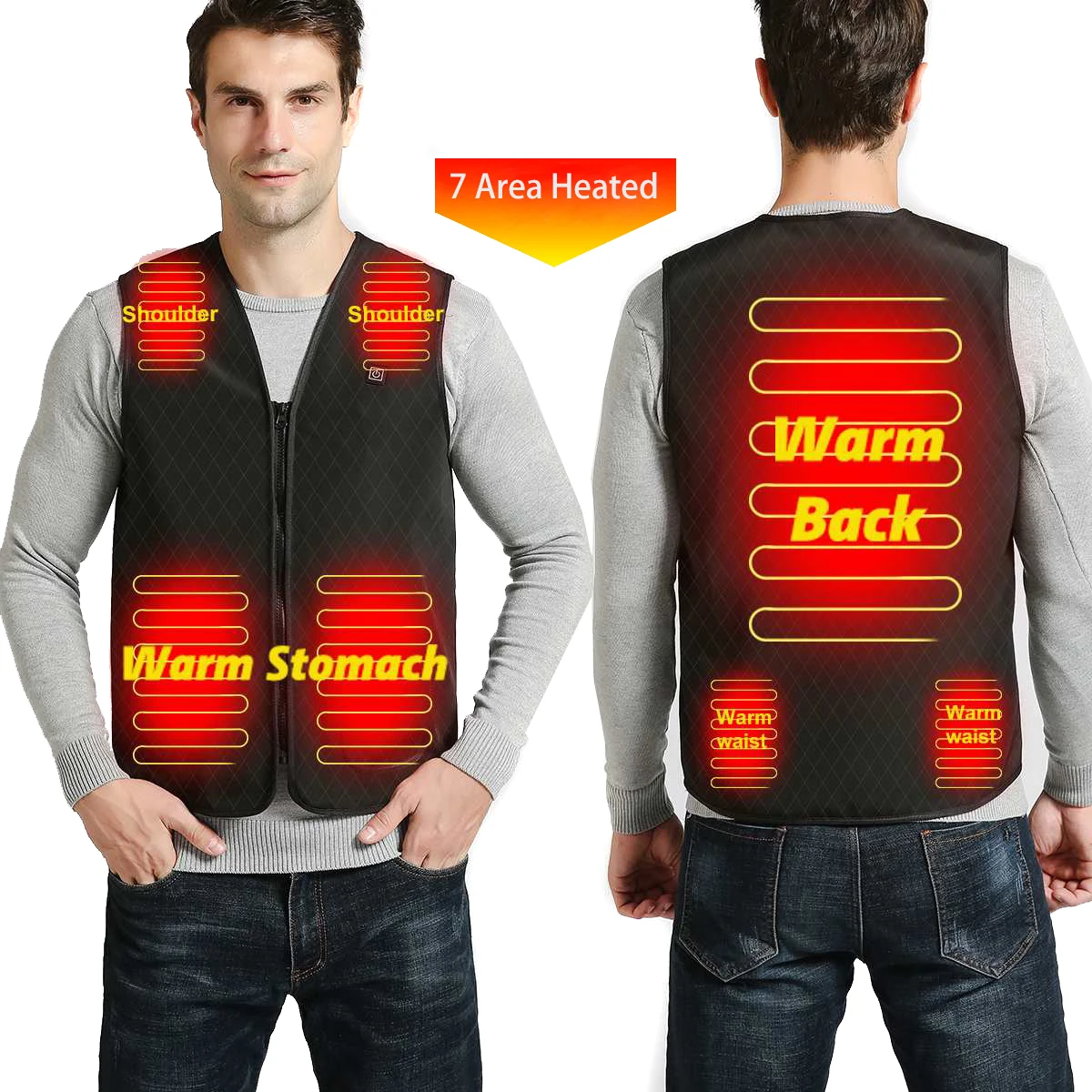 

Custom Logo Multizone 7 Heating Pad Zones Men Women Winter Warm Smart Thermal USB Rechargeable Electric Jacket Heated Vest, Black,blue