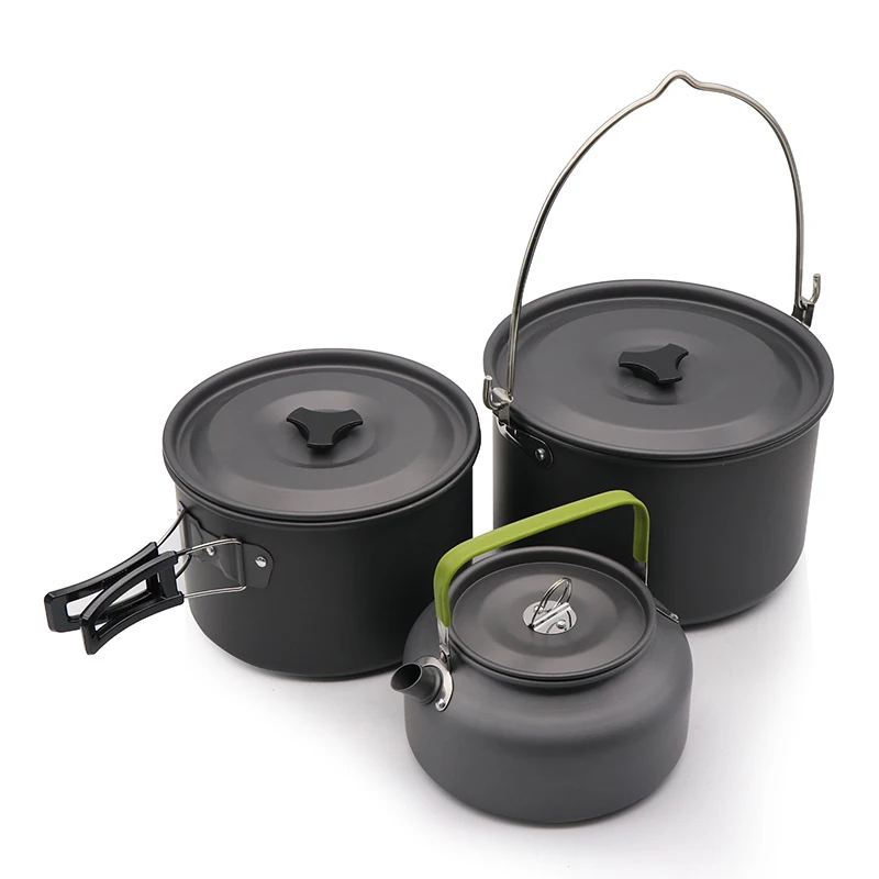 

Aluminium Camping Picnic Cooking Pot Cookware Set Utensils with kettle