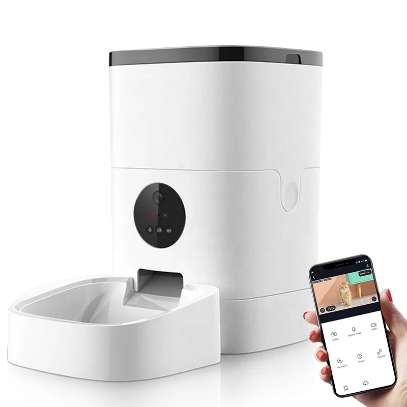 

App Control Video 4L 6L Scientific Feeding Timed Quantification Voice Call Dual PowerAutomatic Pet Feeder For Cats And Dogs, White