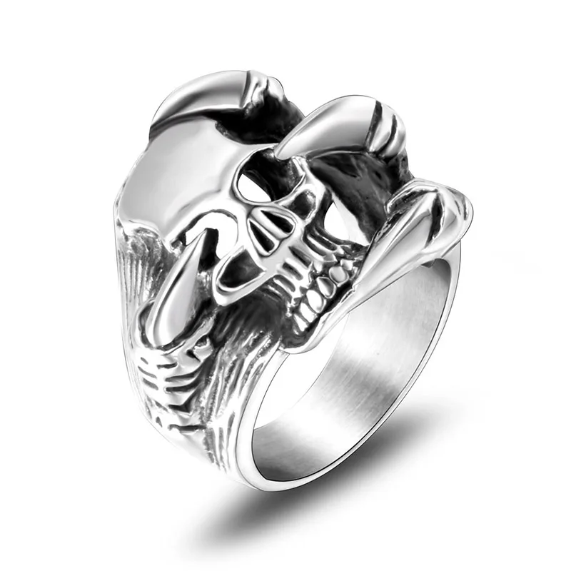 

Wholesale And Retail Stainless Steel Antique Silver Men's Hip Hop Punk Gift Party Charm Skull Rings Jewelry