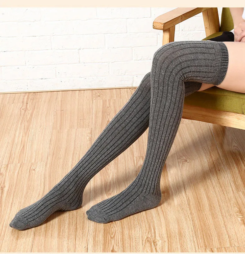 

Good quality stockings knitted women over knee long sock cotton thigh high socks for ladys, Multi color