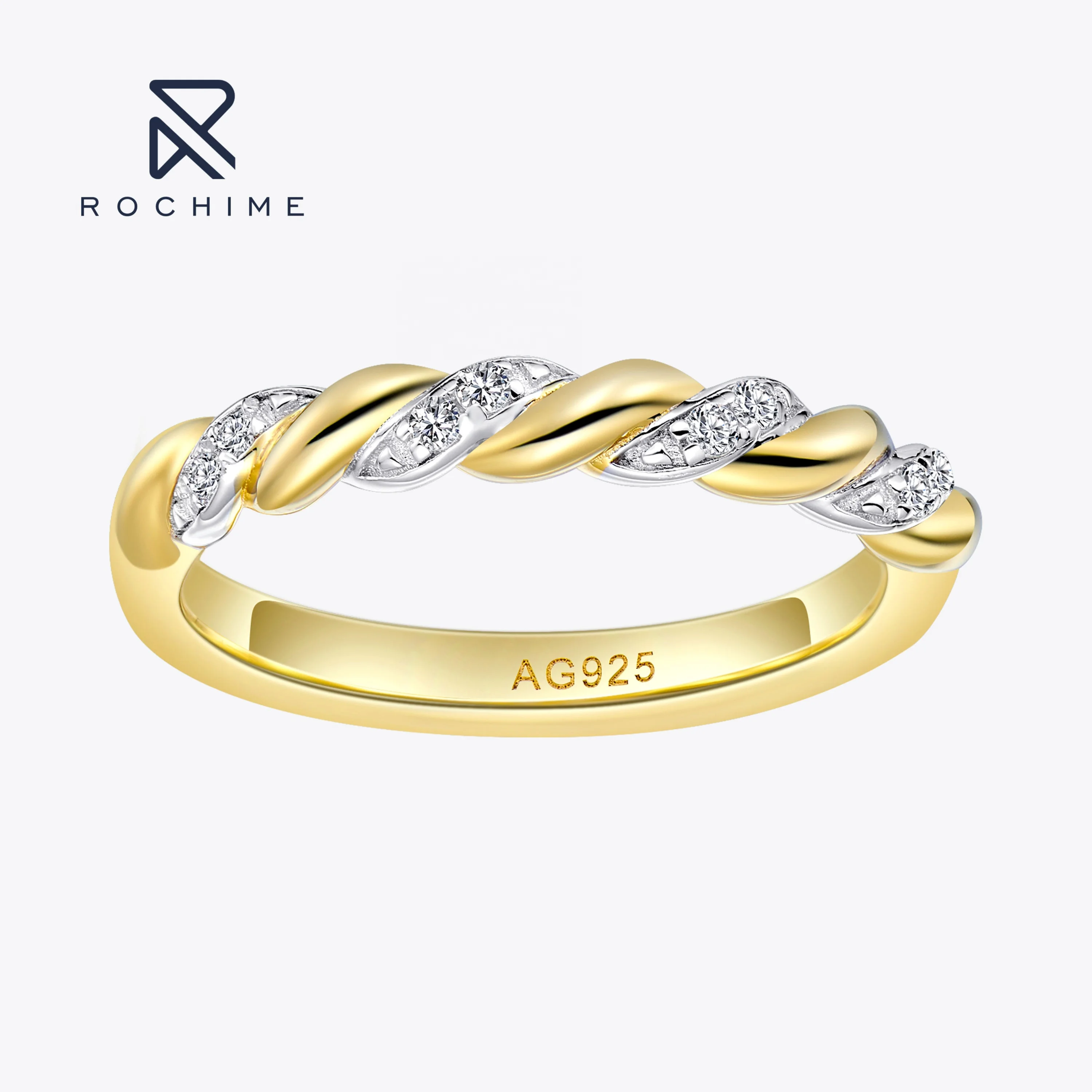 Rochime Trendy Ins Twisted Ins Rings 925 Sterling Silver High Jewelry Cubic Zirconia Gemstone Women Ring
