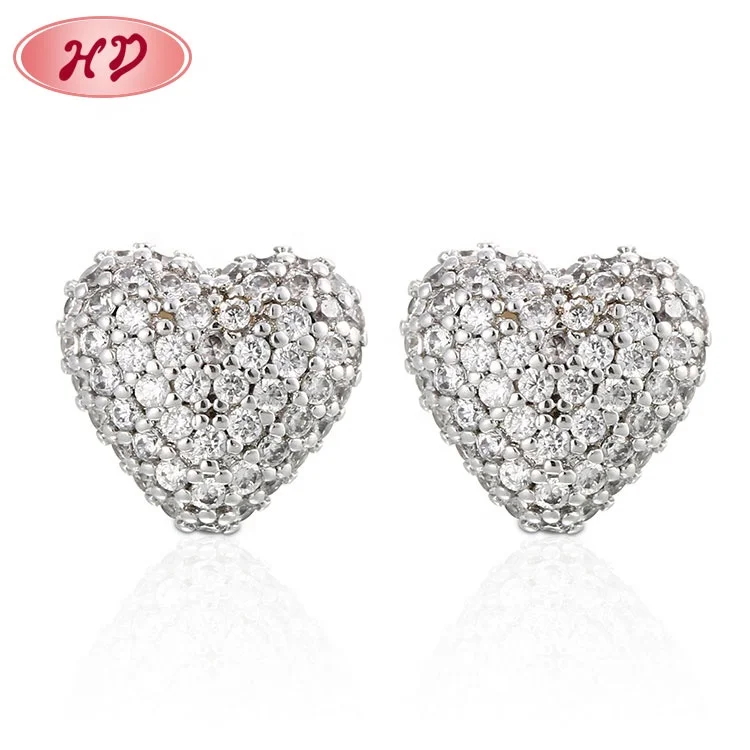 

925 Sterling Silver Sparkling Indian Gold Hoop Earrings Jewelry Wedding Bridal Heart Shape Earrings