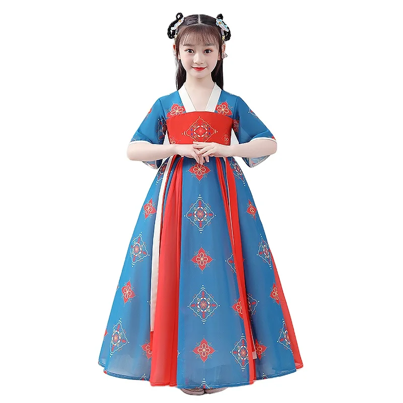 

New girls' Chinese style Hanfu in spring Children's medium sleeve Tang dress Girls' comfortable stage performance dress