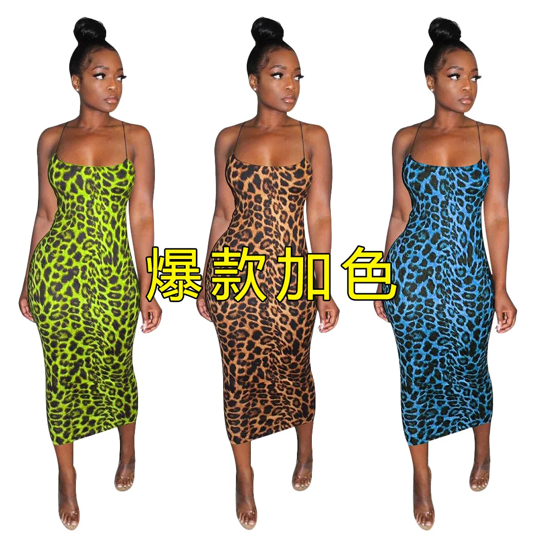 

In stock summer dress leopard print dress plus size women casual dress, As picture show