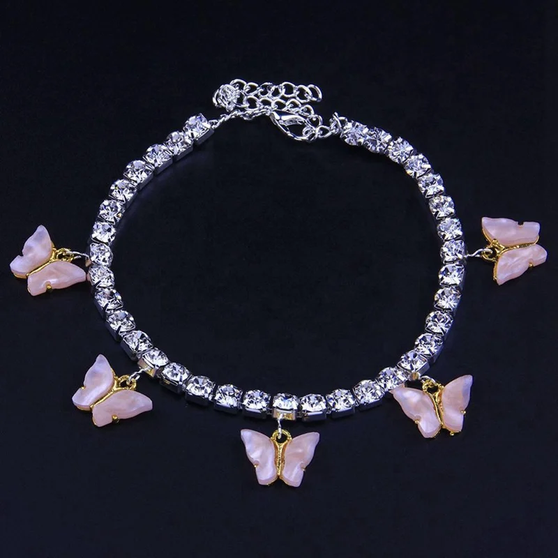 

Butterfly anklet jewelry fashion rhinestone beach party foot chains for women