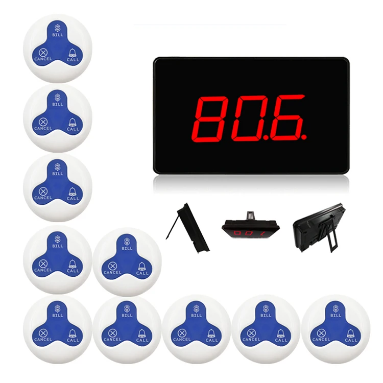 

433.92mhz Wireless Restaurant Call System With 10 Buttons Wireless Pager For Restaurant