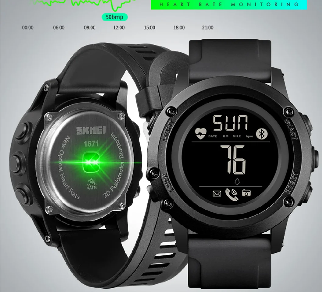 

SKMEI 1671 PU band durable digital watch for teens men sport mode alarm clock connect with mobile phone smart digital watch