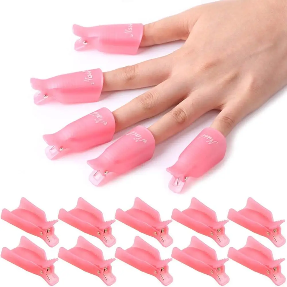 

Hot Selling 10 Pack Plastic Acrylic Nail Art Soak Off Cap Clip UV Gel Polish Remover Wrap Tool, Pink , transparent ., purple