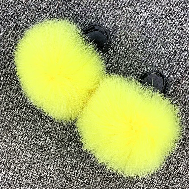 

2021 summer Soft Children Kids real Fox Fur Slippers Sandals toddler fox Fur Slides fur sliders with strap, Customized color