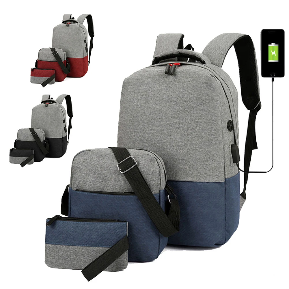 

Wholesale Simple Design Light Weight Oxford Polyester Custom Logo Laptop Backpack 3 Pcs Set Bagpack Bag/, Black, blue, red or custom