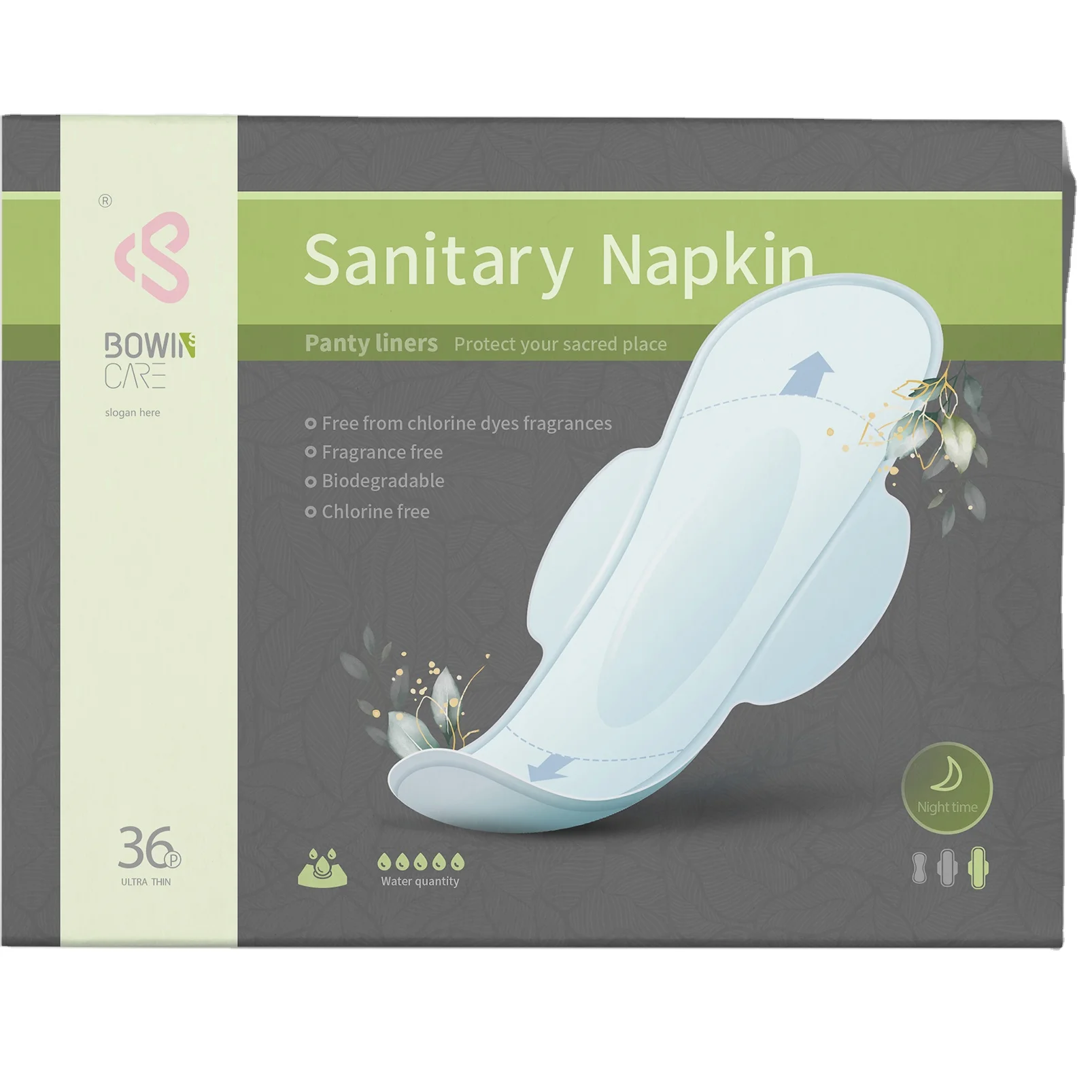 

New daily sanitary napkins for women 36pcs night use absorb large amounts water, White