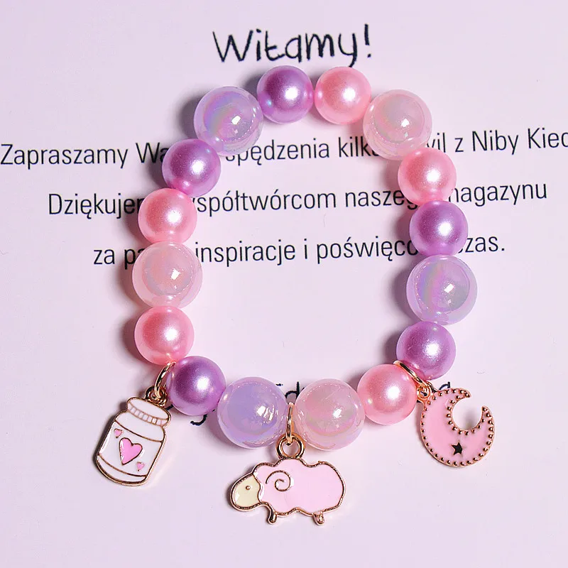 

Fashion Pendant Princess Jewelry Cute Charms Pearl Elastic Charm Hand Accessories Bracelets For Baby Girls, Picture shows