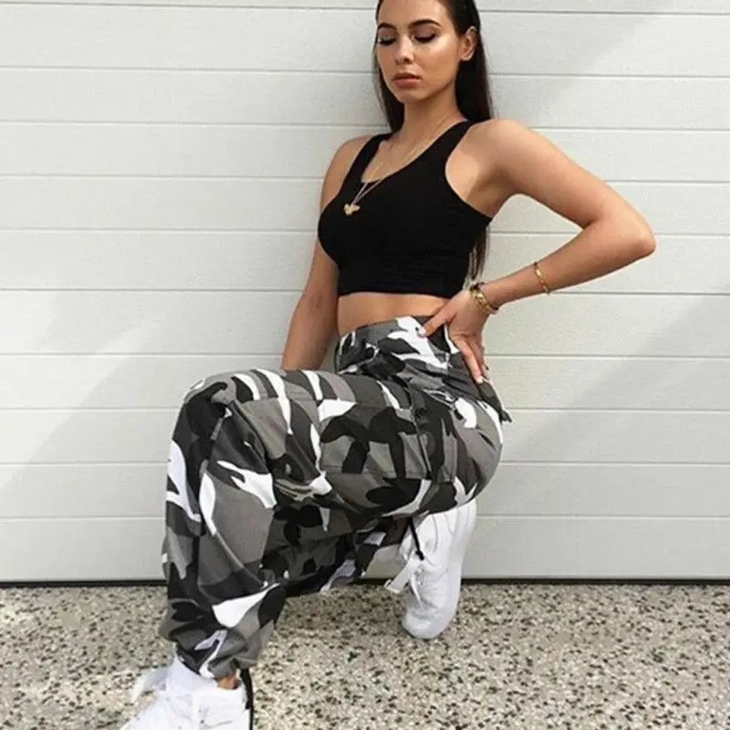 

Women Camouflage Cargo Trousers Casual Pockets Long Military Army Combat Pants High Quality Capris Hip Hop S-3XL