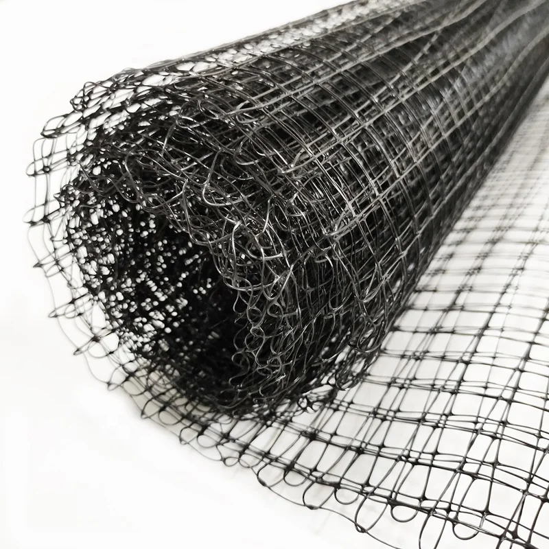 

Stretched plastic knotted plant supporting nets